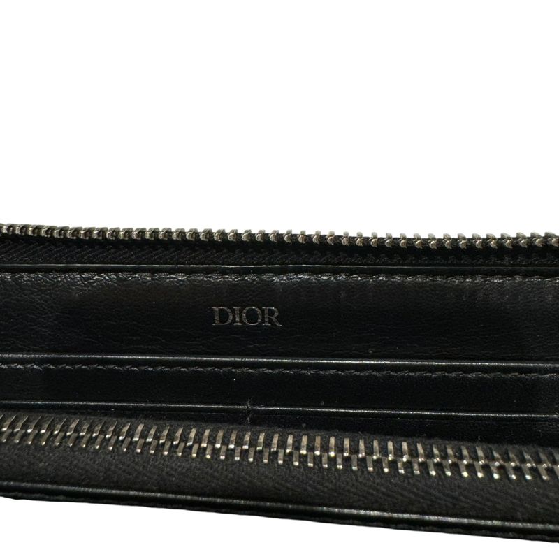 DIOR 10-bo-0252 Oblique Jacquard Long Wallet Unisex Navy -