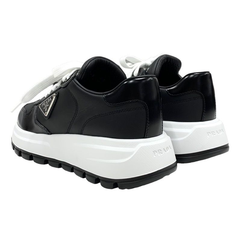 Prada Sneakers Shoes Leather Black White Black Unused Triangle Logo