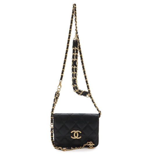Chanel Quilted CC Logo Belt Bag Chain Pouch Caviar Leather Black Gold