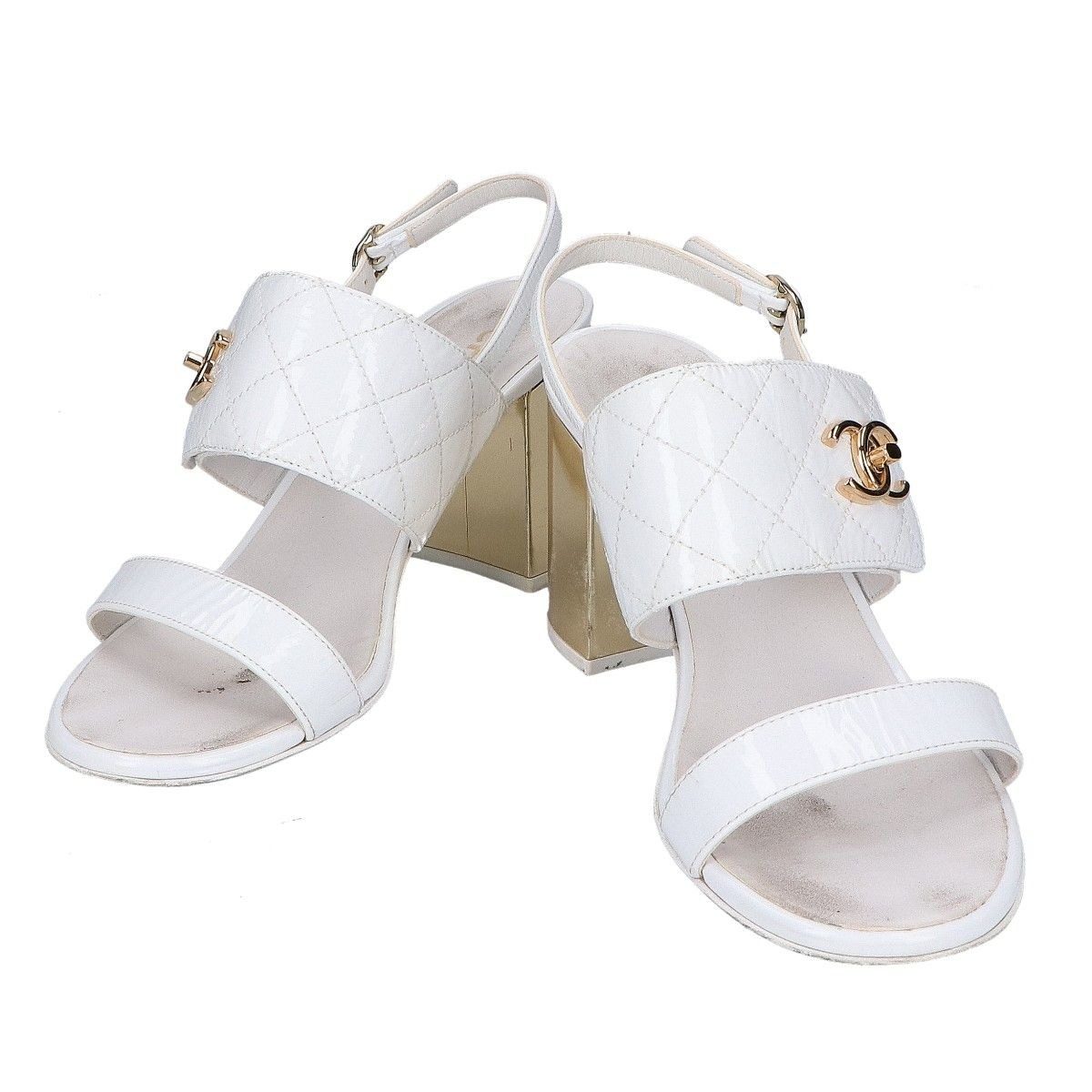 Chanel CC Logo Turnlock Quilted Patent Sandals 36 1 2C