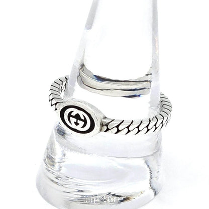 Gucci Interlocking Slim Ring Black Color Enamel Star Silver Gourmet Chain — view 2