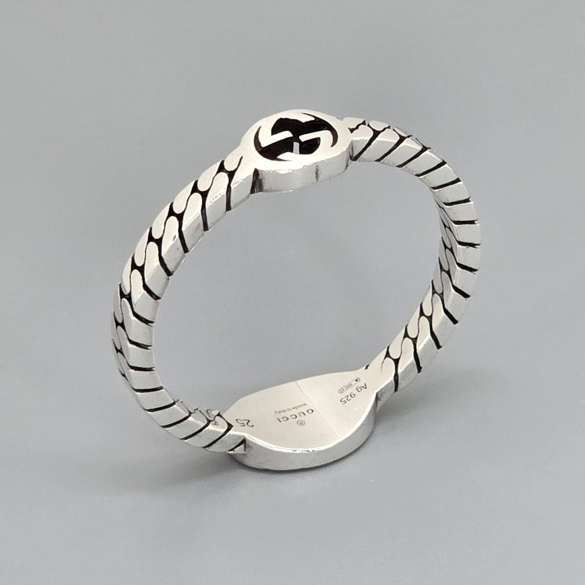 Gucci Interlocking Slim Ring Black Color Enamel Star Silver Gourmet Chain — view 7