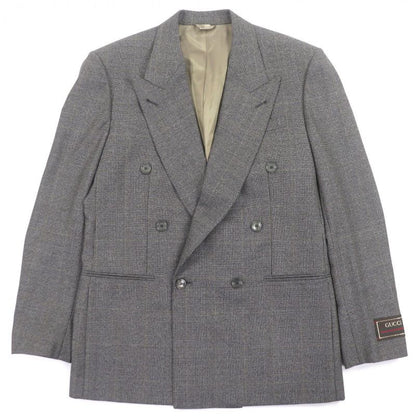 Gucci 100% Wool Check Pattern Double Breasted Terrace Jacket Brown 48