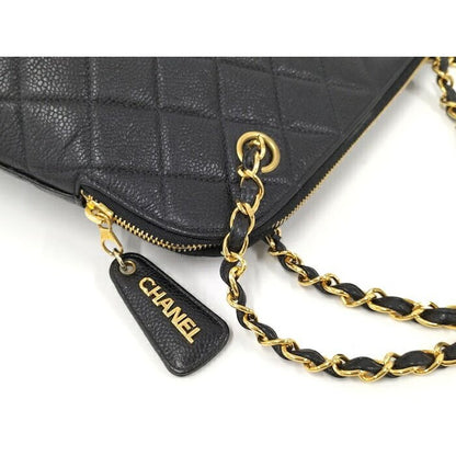 Chanel Chain Shoulder Bag Quilted Caviar Leather Black — view 5