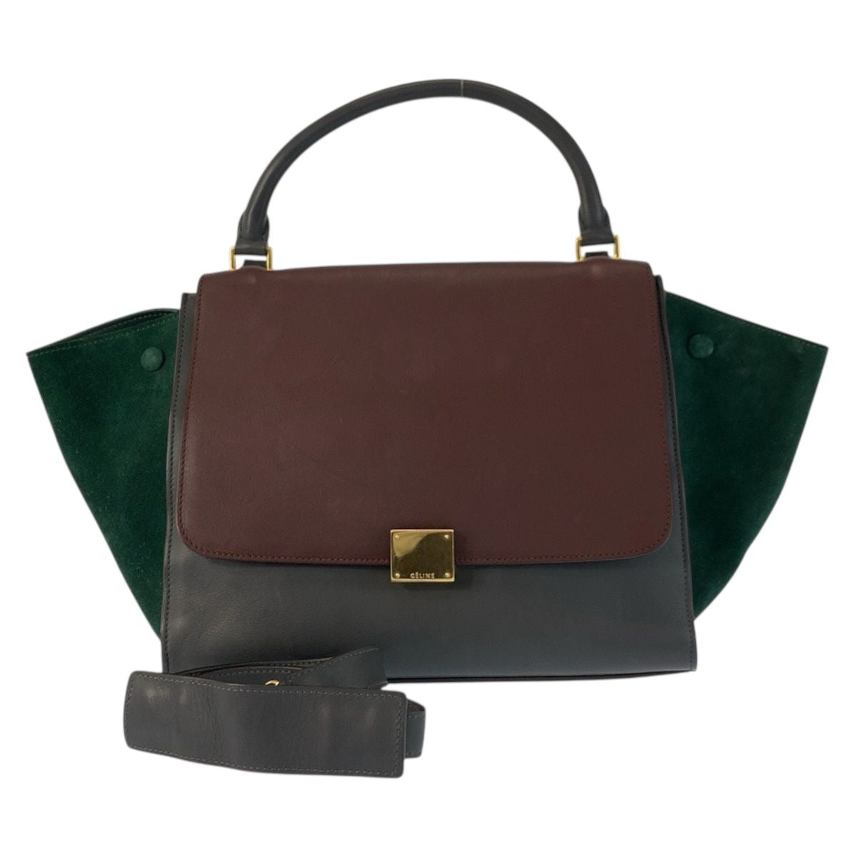 Celine Trapeze Burgundy Gray Green Leather 2-Way Shoulder Bag