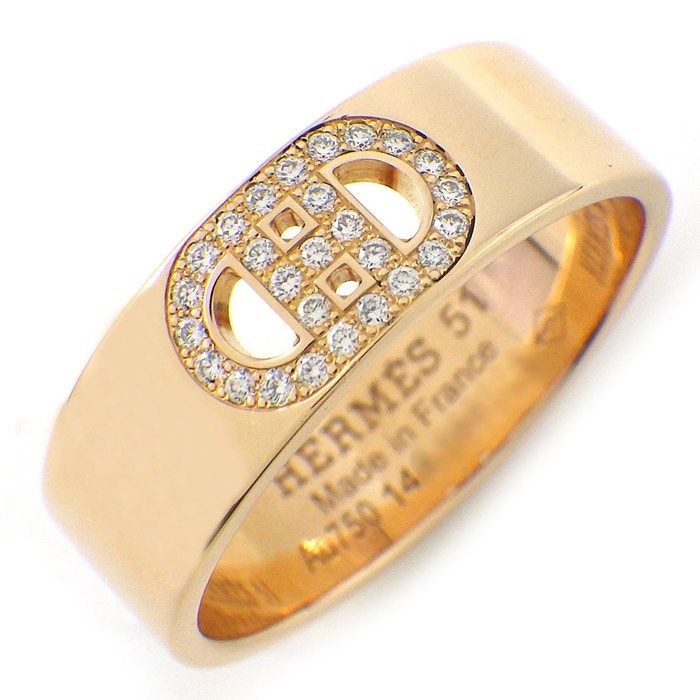 Hermes Ring D'ancre PM Points Diamond 18k Pink Gold