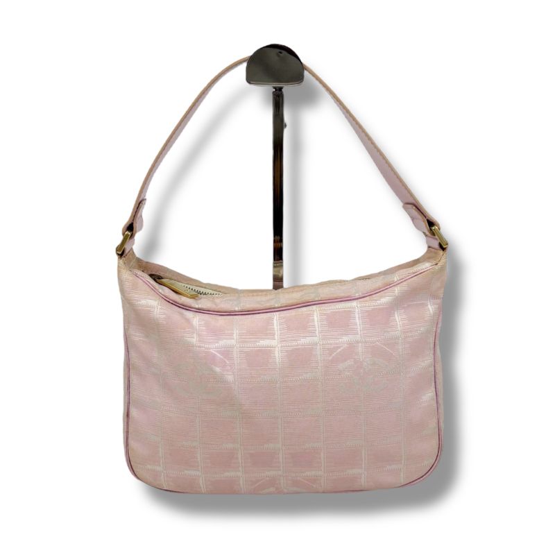 Chanel New Travel Line Mini Handbag Accessory Pouch Nylon Canvas Pink Coco Mark