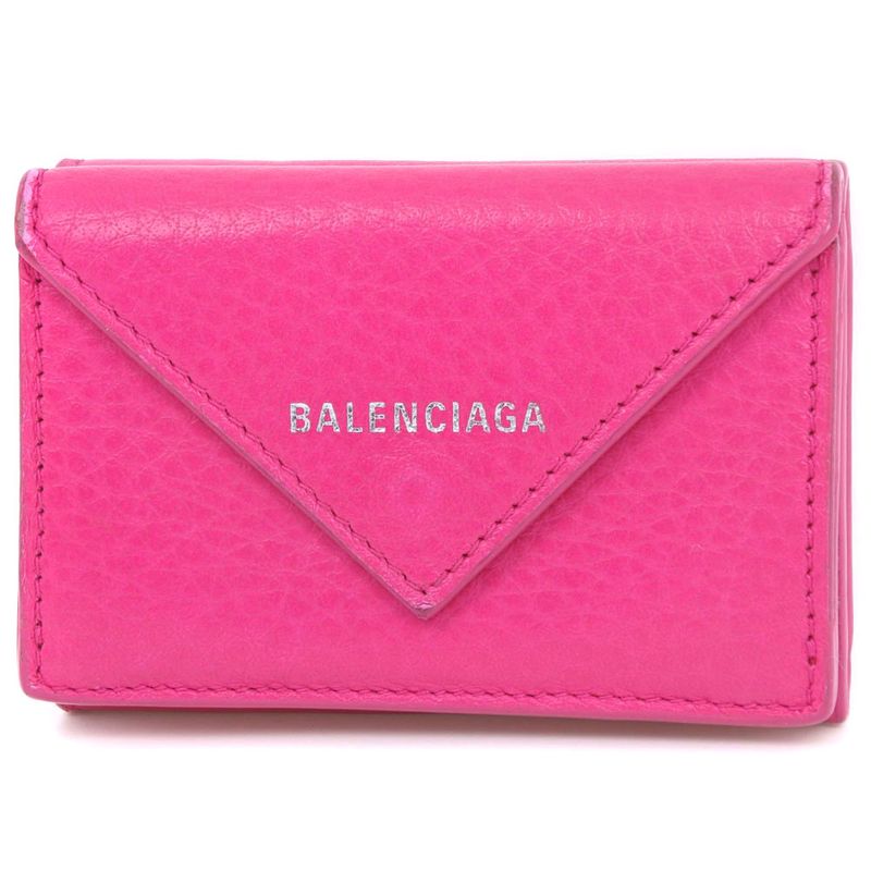 Balenciaga Paper Mini 391446 Leather Pink Women's Trifold Wallet