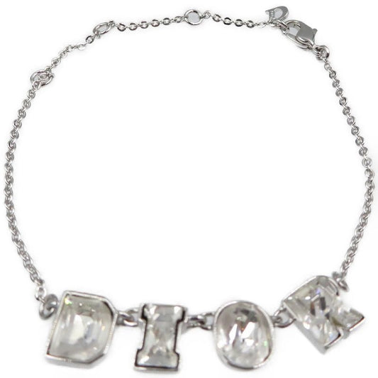 Christian Dior Logo Metal Rhinestone Silver Bracelet 0087