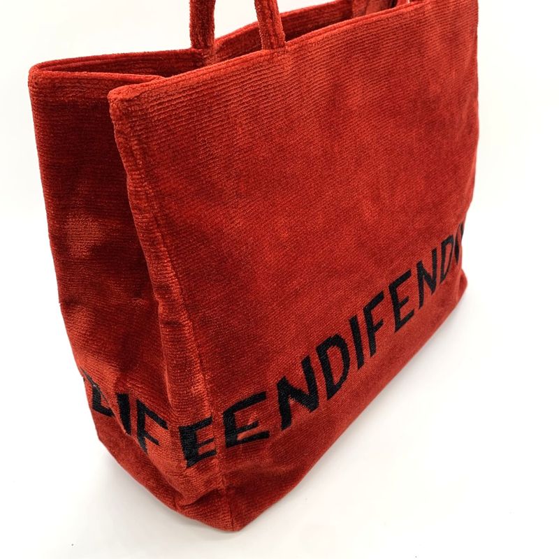 Fendi 06-11 15758 981 Logo Tote Handbag Suede Velour Red Women