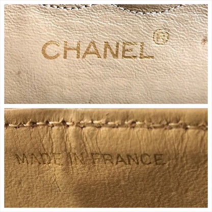 Chanel CC Logo Quilted Double Flap Chain Lambskin Shoulder Bag Beige