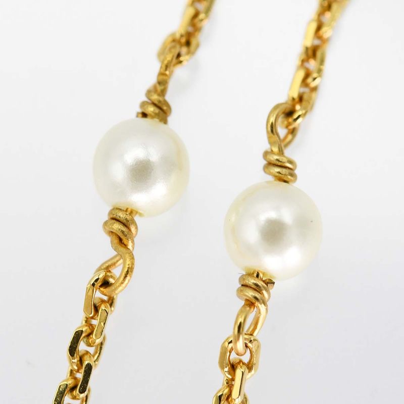 Christian DIOR CD Logo Rhinestone Necklace Accessory Gold Color Total Weight