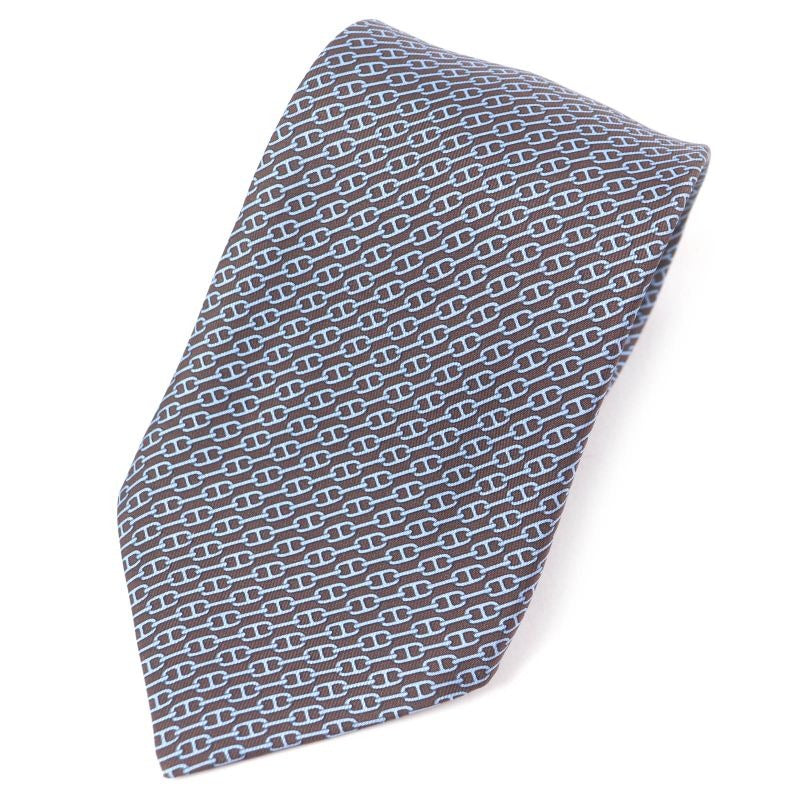 Hermes 5261 SA 100% Silk Chaine Chain All Over Pattern Cravat Wide Tie Brown Marron