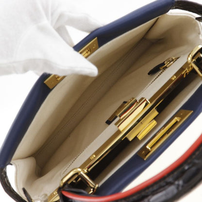 Fendi Peekaboo 2WAY Shoulder 8bn290 Canvas And Calf White/navy Blue Ladies