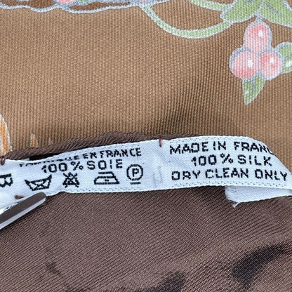 Hermes Carre 90 LES Quatre Saisons Four Seasons Brown Animal Floral Scarf Silk