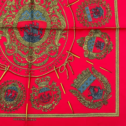 Hermes Les Armes De Paris Coat Of Arms Scarf Silk Red Multicolor