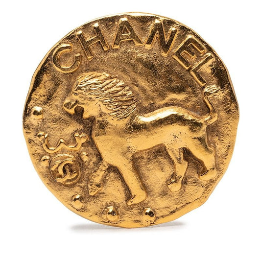 Chanel Lion CC Logo Vintage Brooch Gold Plated