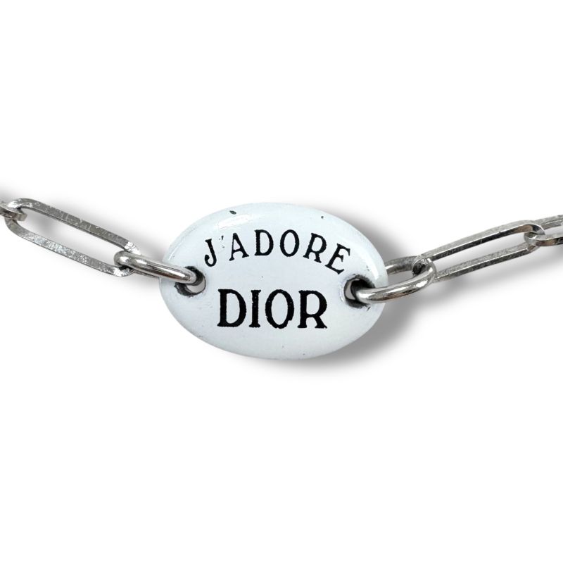 Christian DIOR J'adore E-mail Me Plate Necklace White Silver Color Accessories