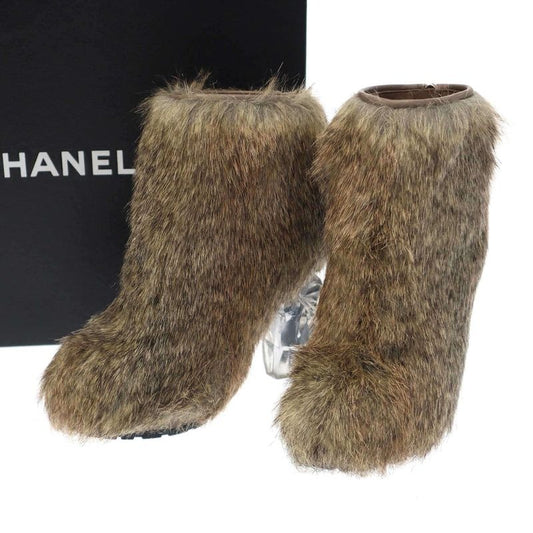 Chanel 10 AW Fur Short Boots Beige 36