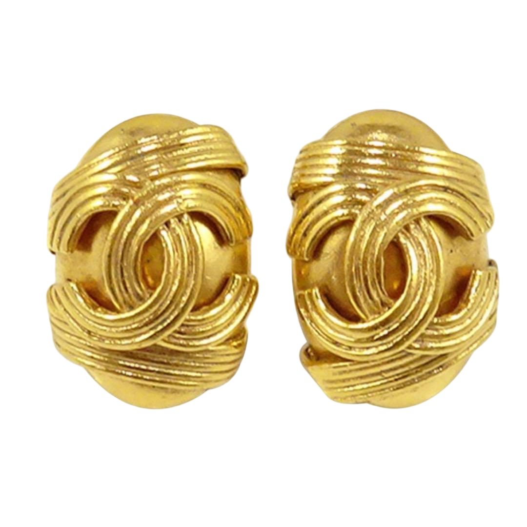 Chanel CC Logo Oval Earrings
