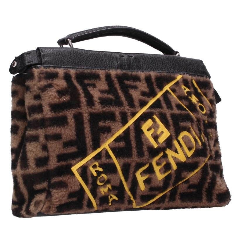 Fendi 7 Va422 pea Curve Fit Mini Zucca Pattern Shearling Leather Shoulder Bag