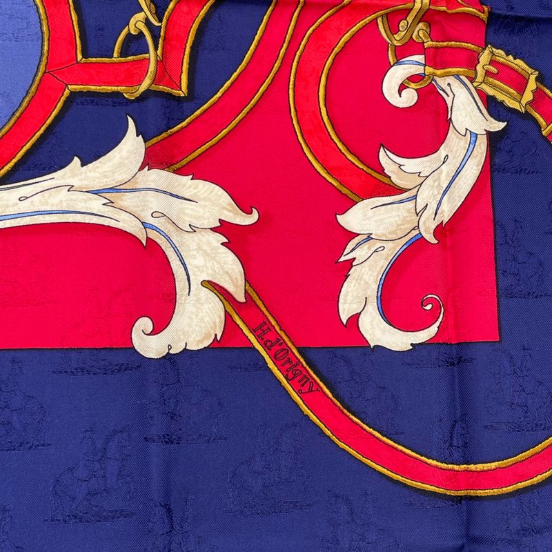 Hermes Carre 90 L'instruction DU ROY Imperial Blue And Red Silk Scarf