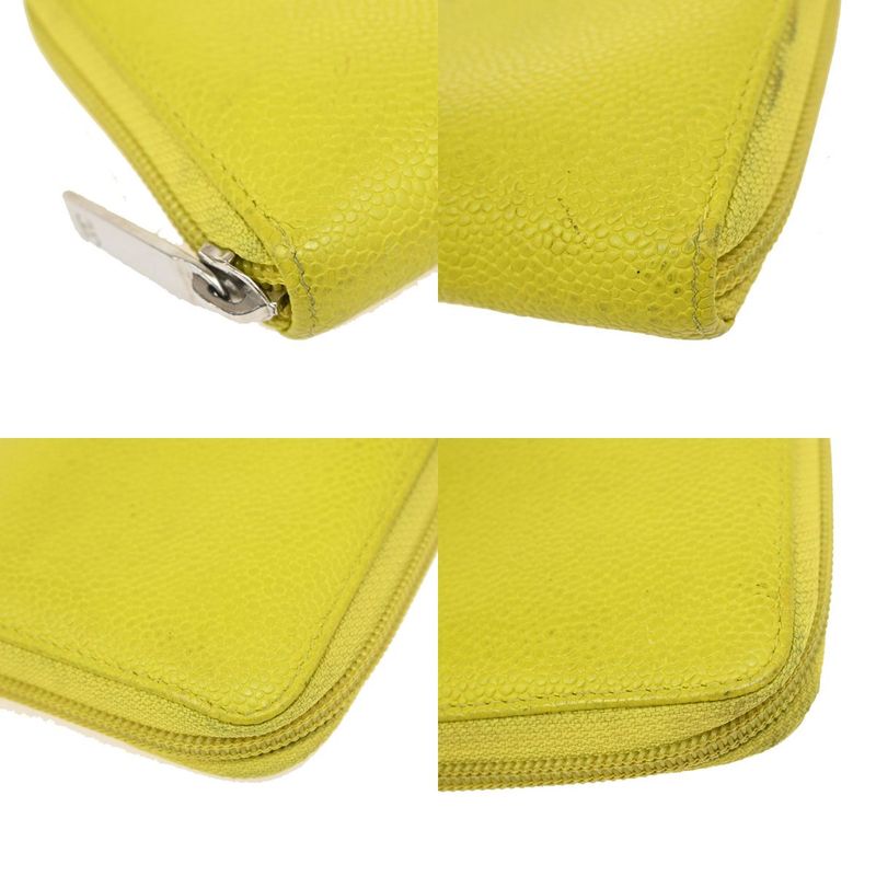 Chanel Long Wallet Round Zipper CC Caviar Skin Yellow 37ka813
