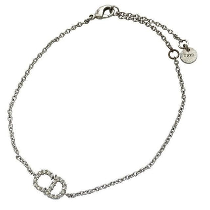 Christian Dior Bracelet Bangle Clair D LUNE CD Logo Metal Rhinestone Silver