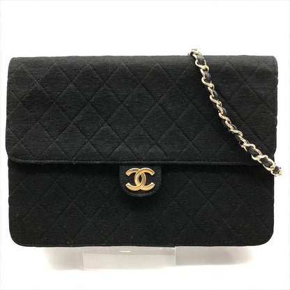 Chanel CC Logo Cotton Jersey Quilted Chain Shoulder Bag Black