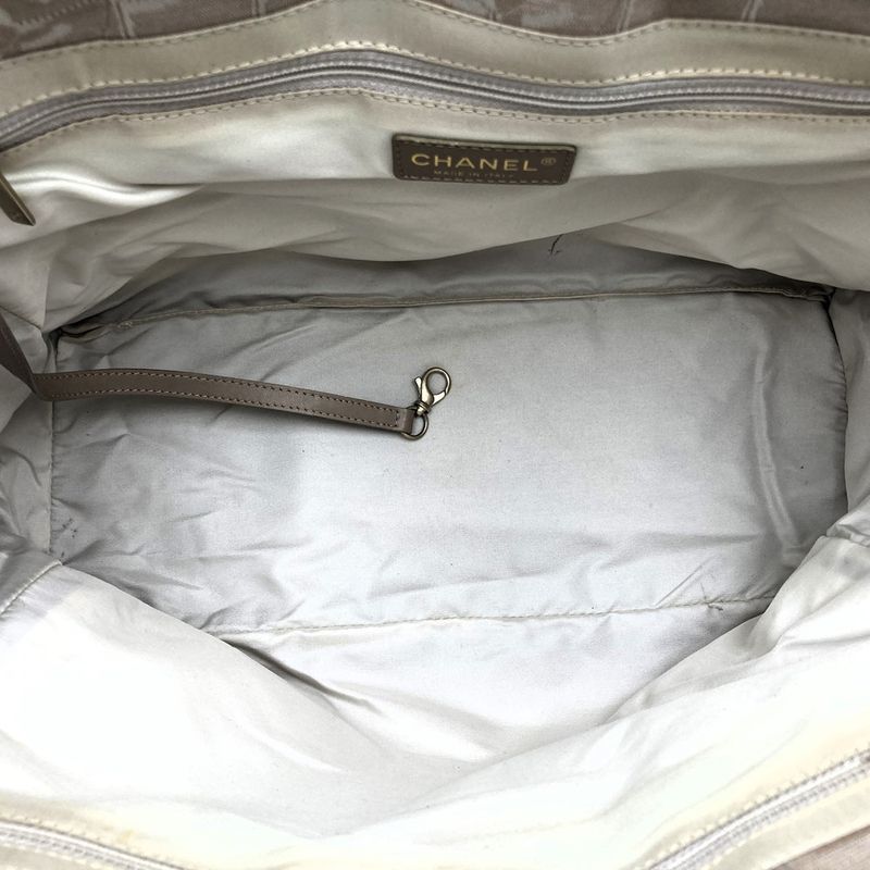 Chanel New Travel Line MM Tote Bag Handbag Nylon Leather Beige Ladies Men