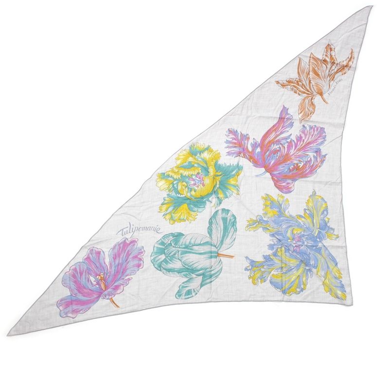 Hermes Triangle Jean Tulipomanie Cashmere Silk Floral Scarf Gray