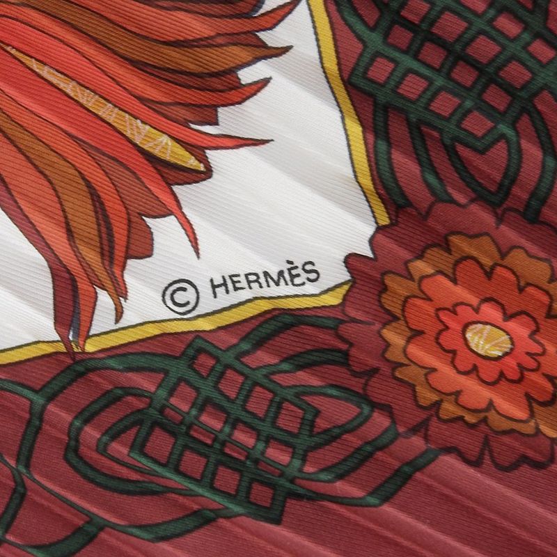 Boxed Super Hermes 90's Vintage Decoupages 100% Silk Pleated Scarf Shawl Rare