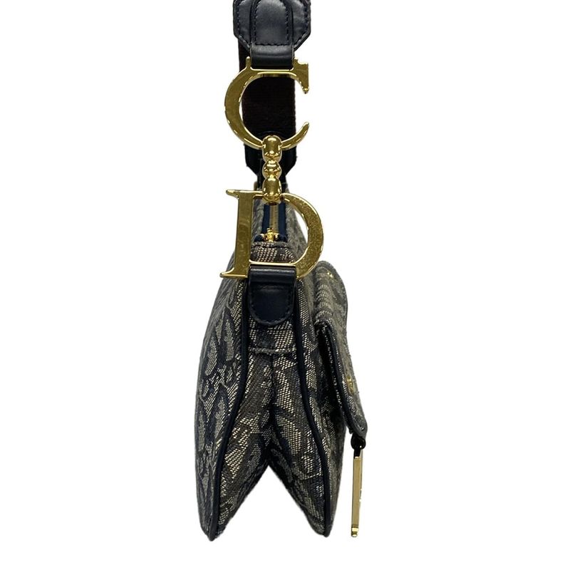 Dior/christian Dior Shoulder Bag Trotter Ivory X Navy X Black Leather