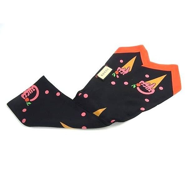 Gucci Neck Bow Silk Ice Pattern Ribbon Scarf Shawl Black — view 2