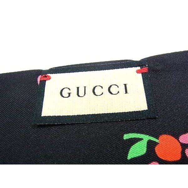 Gucci Neck Bow Silk Ice Pattern Ribbon Scarf Shawl Black — view 3