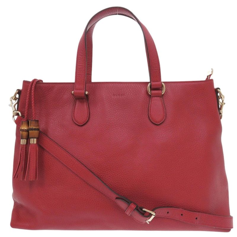 Gucci Bamboo Tassel 449643 Leather Bamboo Red 2way Handbag Red 0910 Gucci
