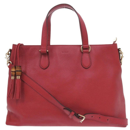 Gucci Bamboo Tassel 449643 Leather Bamboo Red 2way Handbag Red 0910 Gucci