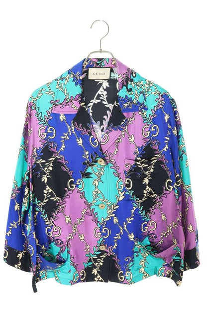 Gucci 609466 Zadfn Open Collar Silk Long Sleeve Shirt Men's 40