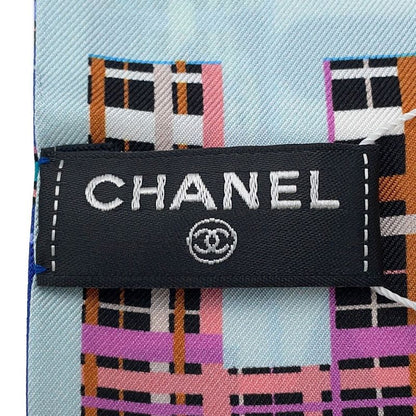 Chanel Scarf Logo CC Silk Blue Pink Multicolor