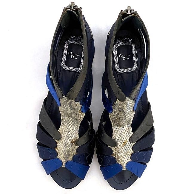 Christian Dior Gurkha Sandals Silver Blue Navy