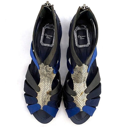 Christian Dior Gurkha Sandals Silver Blue Navy