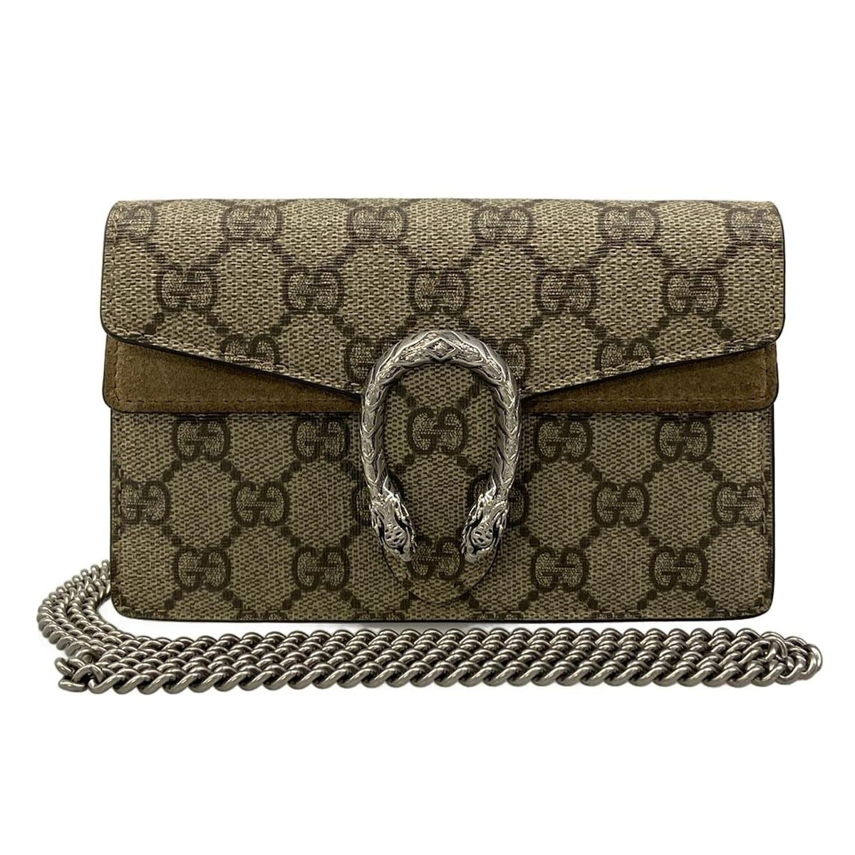 Gucci Shoulder Bag Dionysus GG Plus Supreme Dark Brown Beige Chain