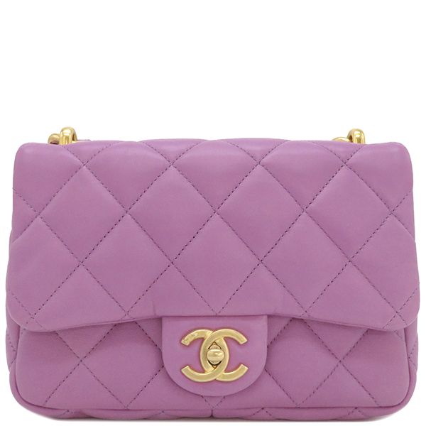 Chanel Shoulder Bag Matelasse Small Flap Lambskin Purple Gold Hardware Chain