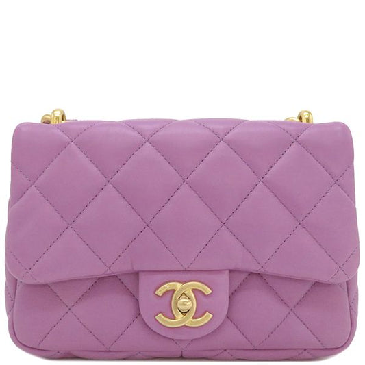 Chanel Shoulder Bag Matelasse Small Flap Lambskin Purple Gold Hardware Chain