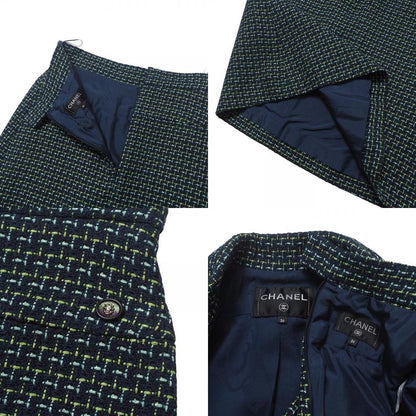 Chanel Skirt Suit Size 36 P56 P55 Lion Button Tweed Jacket Knee Length Skirt