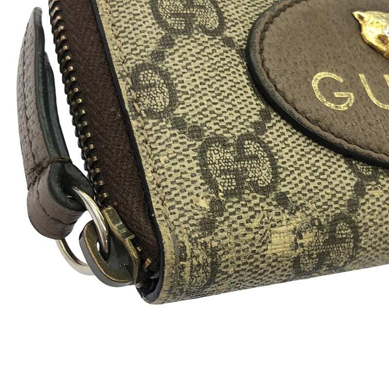 Gucci - 474296 Taiga - Head GG Supreme Round Zipper Coin Case - Brown Gold -
