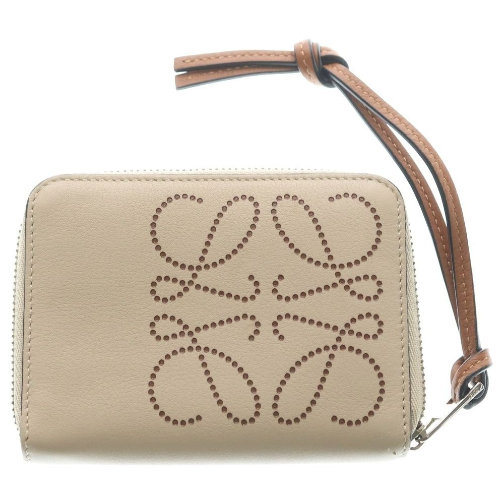 Loewe Anagram Leather Compact Zip Wallet Beige