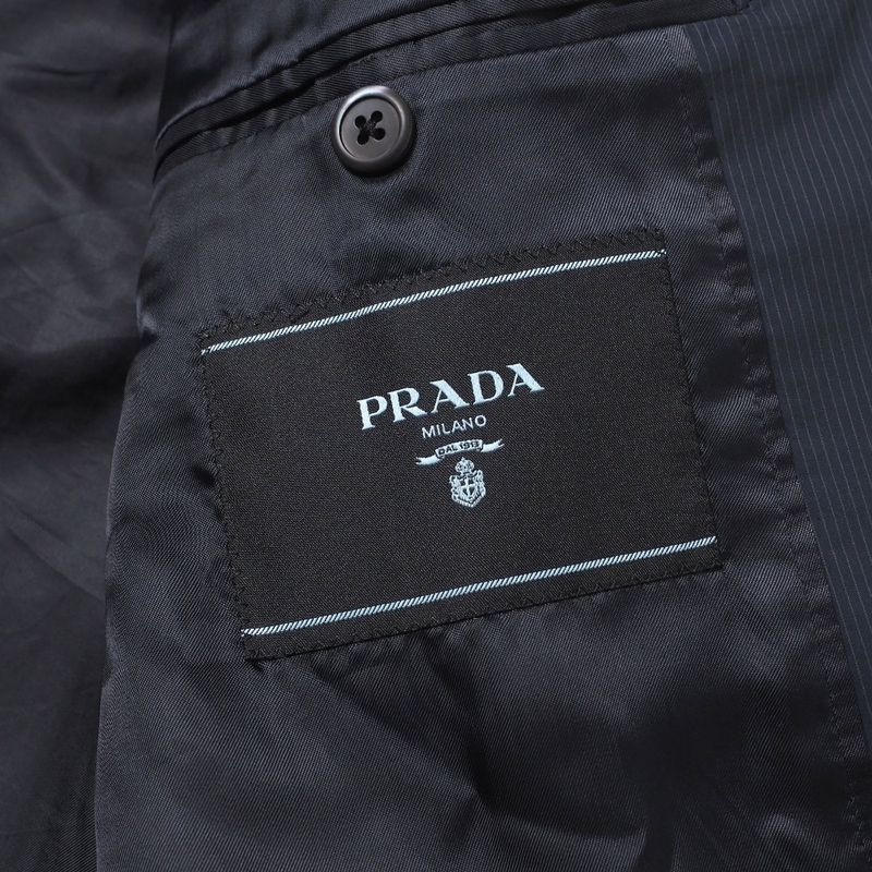 Prada G8240 Tailored Jacket Size 54R Stripe 2B Bleather Single Jacket Triangular