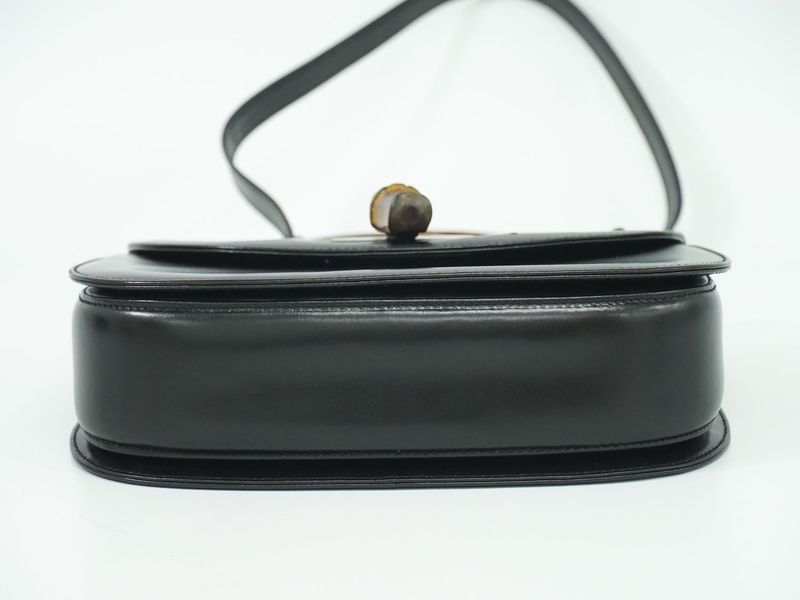 Authentic Gucci Bamboo 2WAY Shoulder Bag Handbag Pochette Leather Black Bamboo