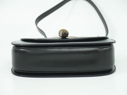 Authentic Gucci Bamboo 2WAY Shoulder Bag Handbag Pochette Leather Black Bamboo